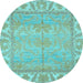 Round Machine Washable Oriental Light Blue Traditional Rug, wshabs1733lblu