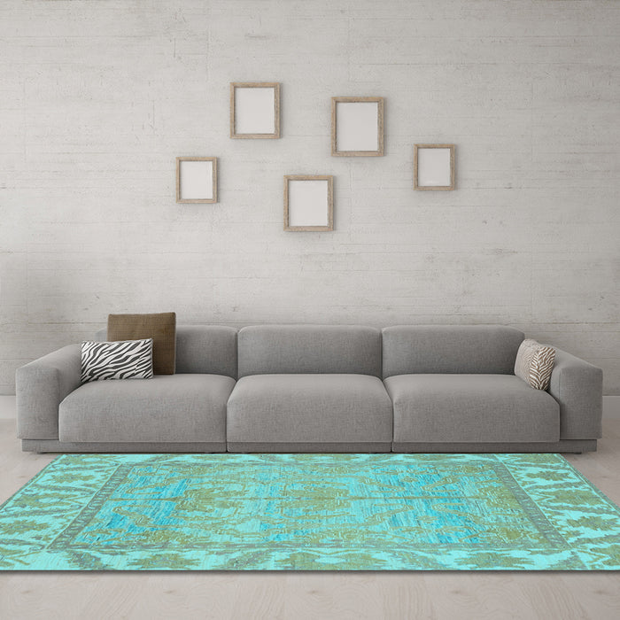 Machine Washable Oriental Light Blue Traditional Rug in a Living Room, wshabs1733lblu
