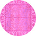 Round Machine Washable Oriental Pink Traditional Rug, wshabs1733pnk