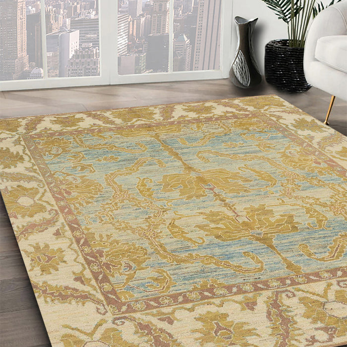 Abstract Yellow Oriental Rug in Family Room, abs1733