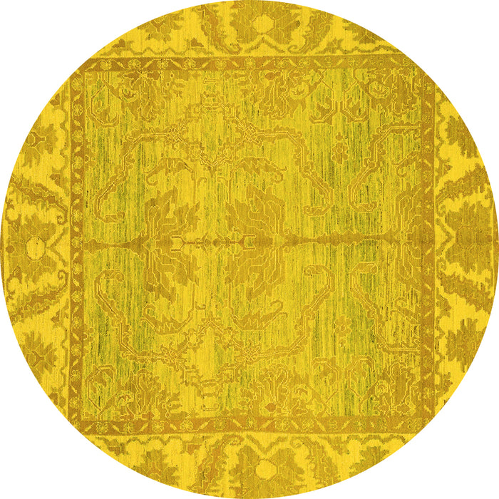 Round Machine Washable Oriental Yellow Traditional Rug, wshabs1733yw
