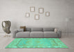 Machine Washable Oriental Turquoise Traditional Area Rugs in a Living Room,, wshabs1733turq