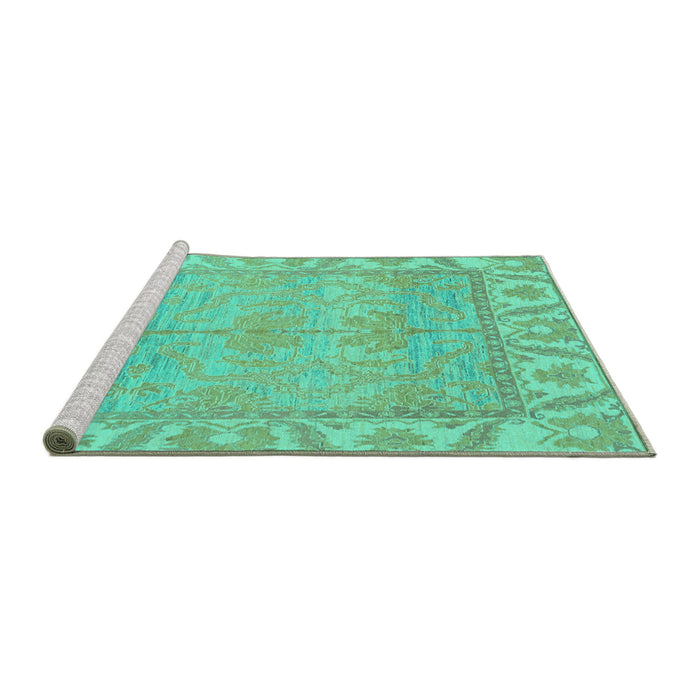 Sideview of Machine Washable Oriental Turquoise Traditional Area Rugs, wshabs1733turq