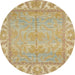 Round Abstract Yellow Oriental Rug, abs1733