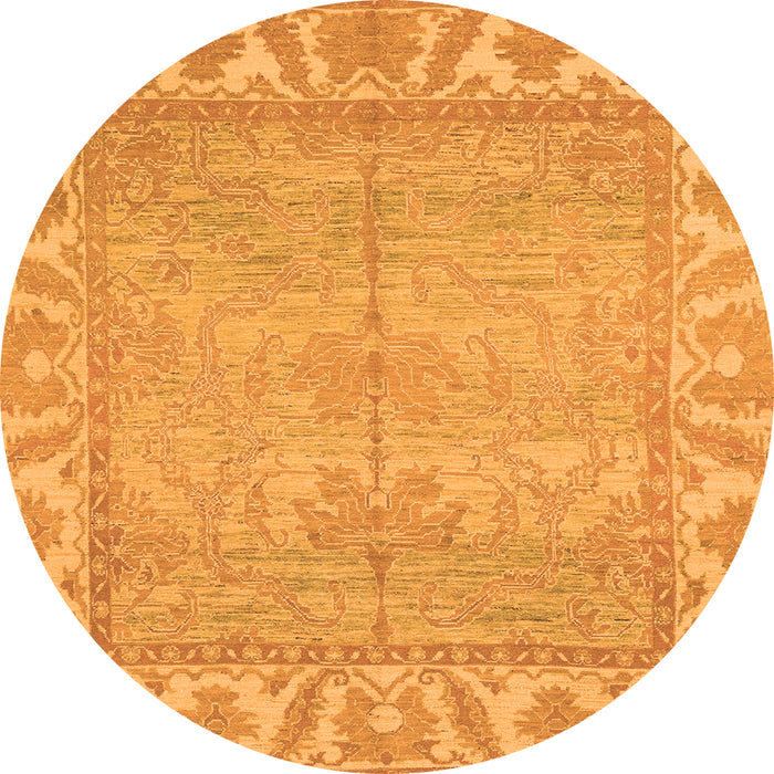 Round Machine Washable Oriental Orange Traditional Area Rugs, wshabs1733org