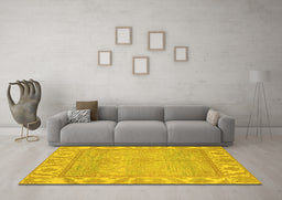 Machine Washable Oriental Yellow Traditional Rug in a Living Room, wshabs1733yw