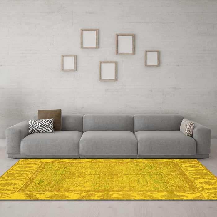 Machine Washable Oriental Yellow Traditional Rug in a Living Room, wshabs1733yw