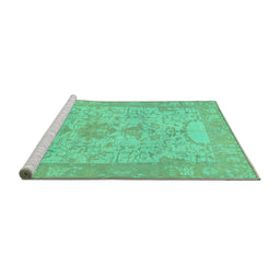 Sideview of Machine Washable Oriental Turquoise Traditional Area Rugs, wshabs1734turq