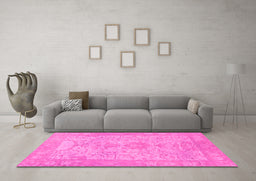Machine Washable Oriental Pink Traditional Rug in a Living Room, wshabs1734pnk