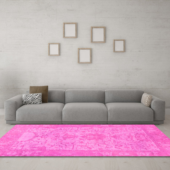 Machine Washable Oriental Pink Traditional Rug in a Living Room, wshabs1734pnk