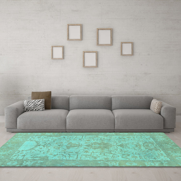 Machine Washable Oriental Light Blue Traditional Rug in a Living Room, wshabs1734lblu