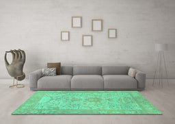 Machine Washable Oriental Turquoise Traditional Area Rugs in a Living Room,, wshabs1734turq