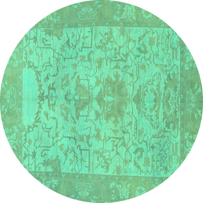 Round Machine Washable Oriental Turquoise Traditional Area Rugs, wshabs1734turq