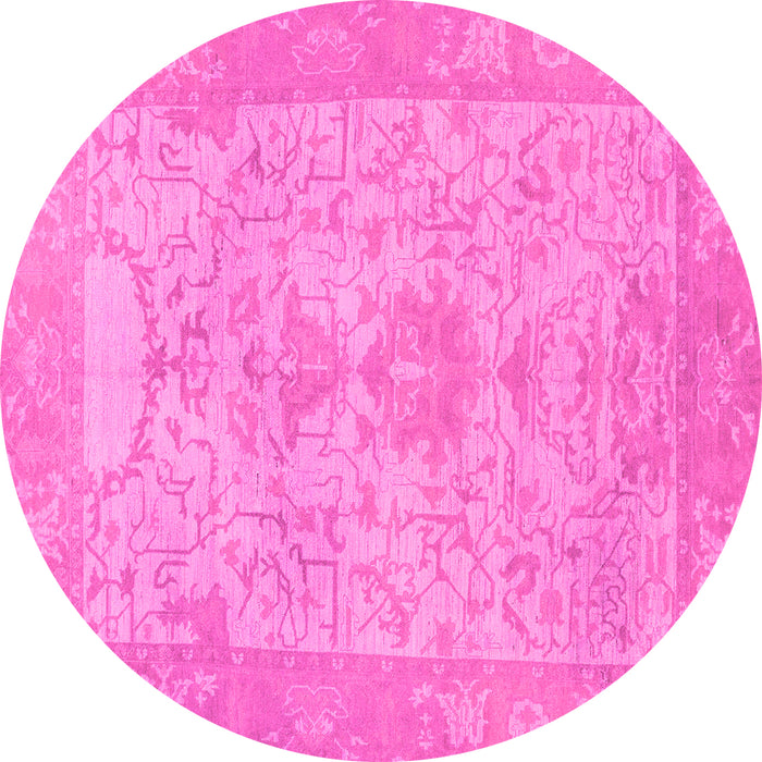 Round Machine Washable Oriental Pink Traditional Rug, wshabs1734pnk