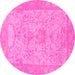 Round Machine Washable Oriental Pink Traditional Rug, wshabs1734pnk