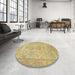 Round Abstract Orange Gold Oriental Rug in a Office, abs1734