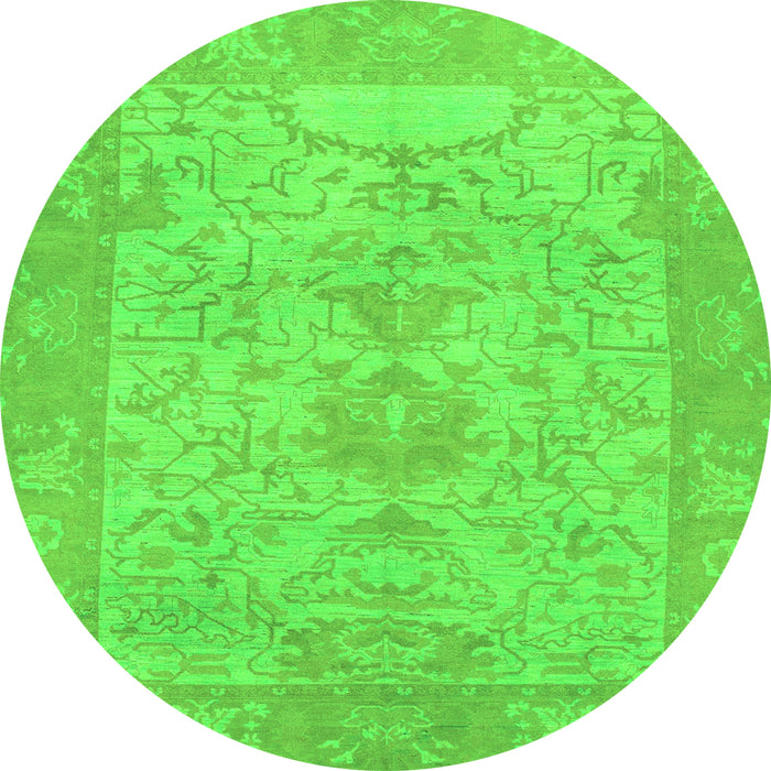 Round Machine Washable Oriental Green Traditional Area Rugs, wshabs1734grn