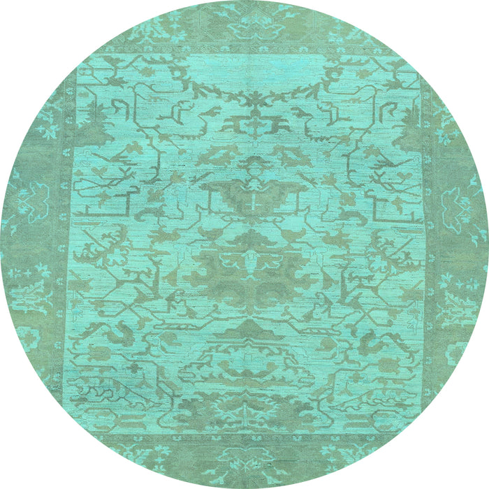 Round Machine Washable Oriental Light Blue Traditional Rug, wshabs1734lblu