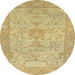 Round Abstract Orange Gold Oriental Rug, abs1734