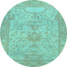 Round Oriental Light Blue Traditional Rug, abs1734lblu