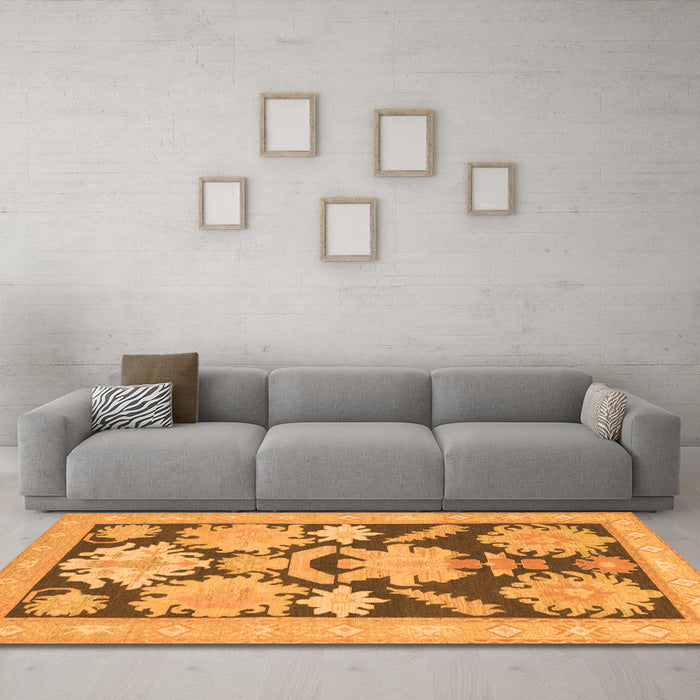 Machine Washable Abstract Orange Modern Area Rugs in a Living Room, wshabs1735org