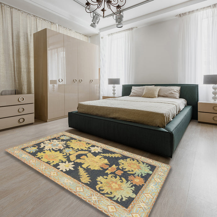 Abstract Brown Modern Rug in a Bedroom, abs1735