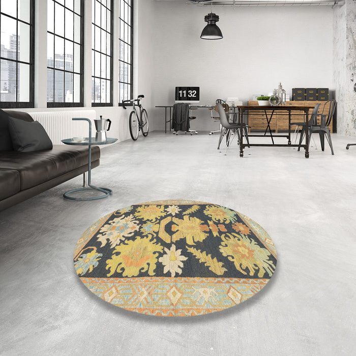 Round Abstract Brown Modern Rug in a Office, abs1735