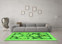 Machine Washable Abstract Green Modern Rug, wshabs1735grn