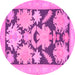 Round Machine Washable Abstract Pink Modern Rug, wshabs1735pnk