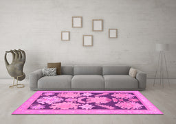Machine Washable Abstract Pink Modern Rug in a Living Room, wshabs1735pnk