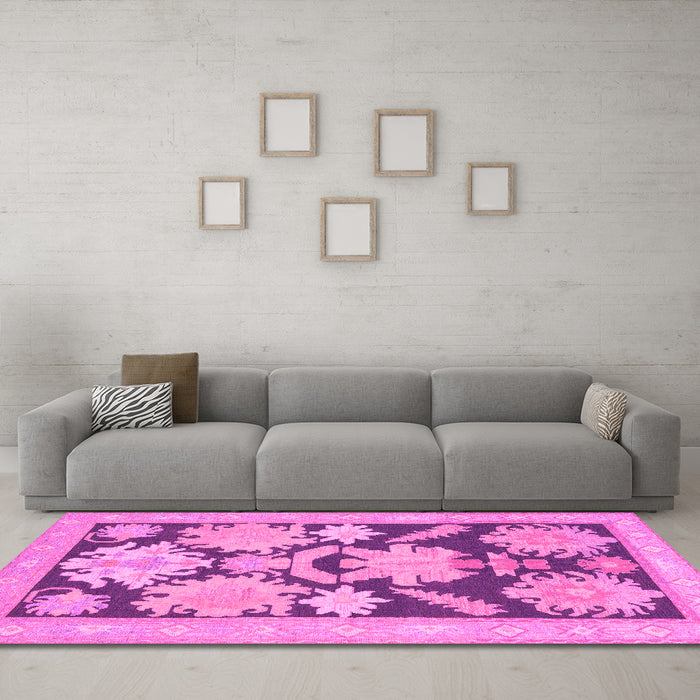 Machine Washable Abstract Pink Modern Rug in a Living Room, wshabs1735pnk