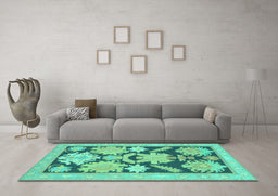 Machine Washable Abstract Turquoise Modern Area Rugs in a Living Room,, wshabs1735turq