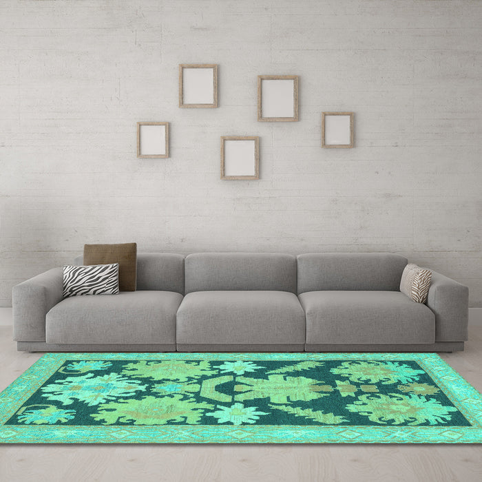 Machine Washable Abstract Turquoise Modern Area Rugs in a Living Room,, wshabs1735turq