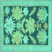 Square Machine Washable Abstract Turquoise Modern Area Rugs, wshabs1735turq