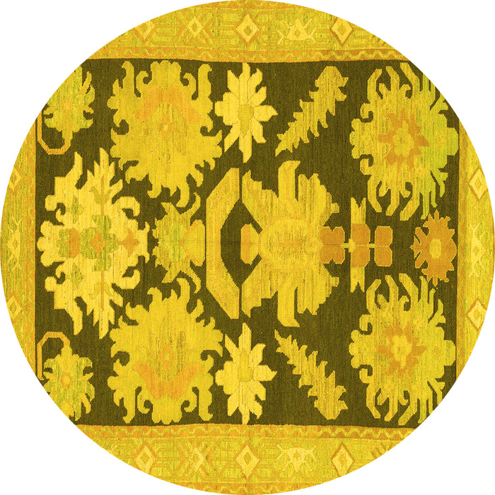 Round Machine Washable Abstract Yellow Modern Rug, wshabs1735yw