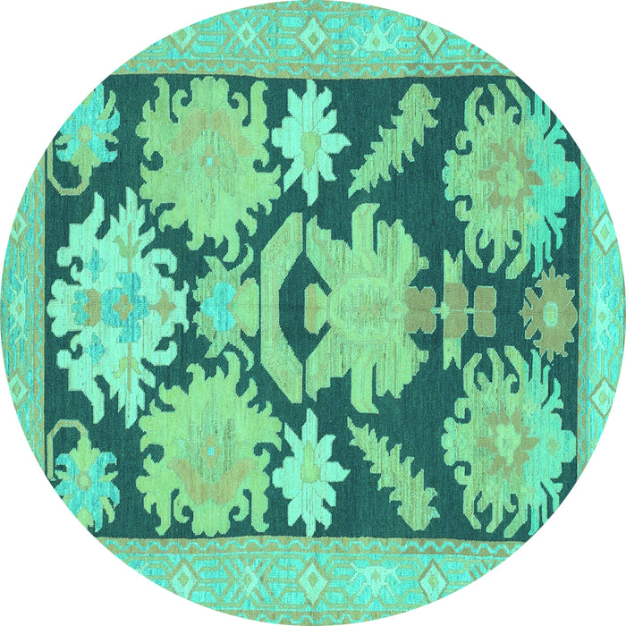 Round Abstract Turquoise Modern Rug, abs1735turq