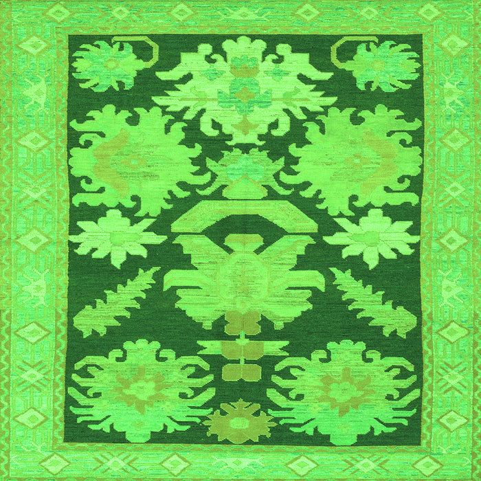 Square Machine Washable Abstract Green Modern Area Rugs, wshabs1735grn