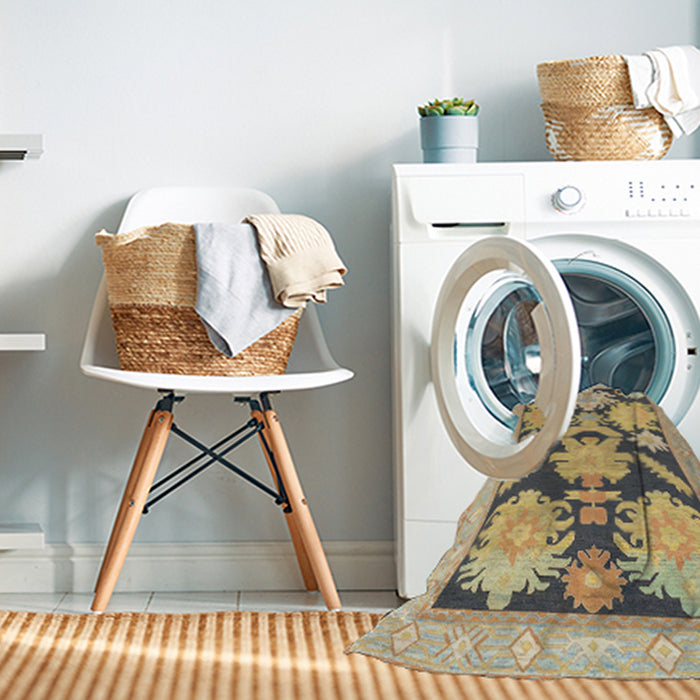 Machine Washable Abstract Brown Rug in a Washing Machine, wshabs1735