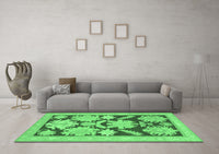 Machine Washable Abstract Emerald Green Modern Rug, wshabs1735emgrn