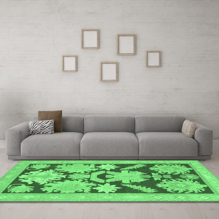 Machine Washable Abstract Emerald Green Modern Area Rugs in a Living Room,, wshabs1735emgrn