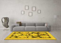 Machine Washable Abstract Yellow Modern Rug in a Living Room, wshabs1735yw