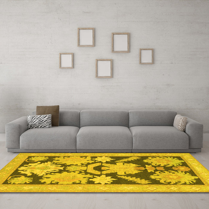 Machine Washable Abstract Yellow Modern Rug in a Living Room, wshabs1735yw