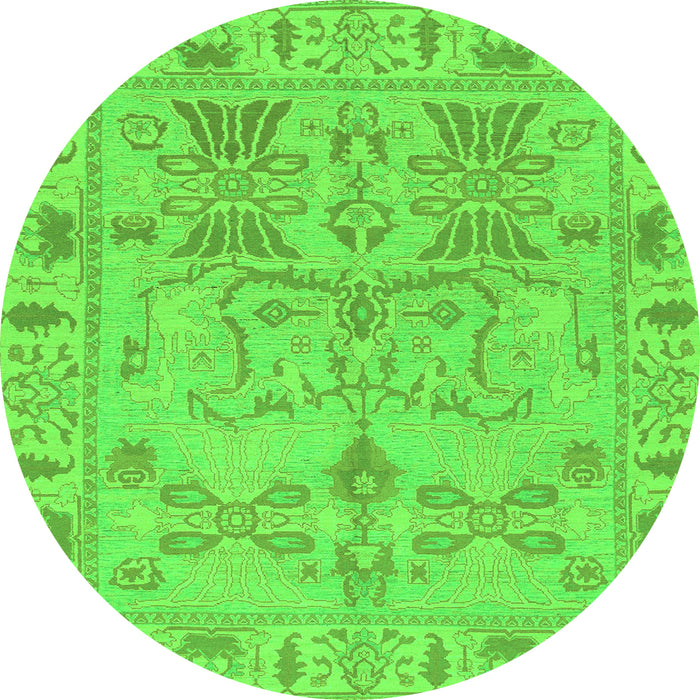 Round Machine Washable Oriental Green Traditional Area Rugs, wshabs1736grn