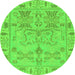 Round Machine Washable Oriental Green Traditional Area Rugs, wshabs1736grn