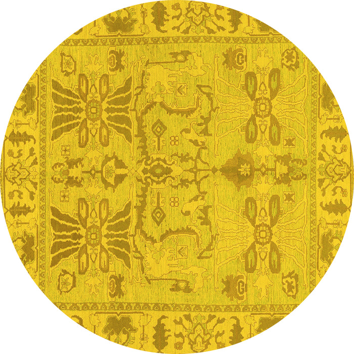 Round Machine Washable Oriental Yellow Traditional Rug, wshabs1736yw