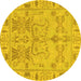 Round Machine Washable Oriental Yellow Traditional Rug, wshabs1736yw