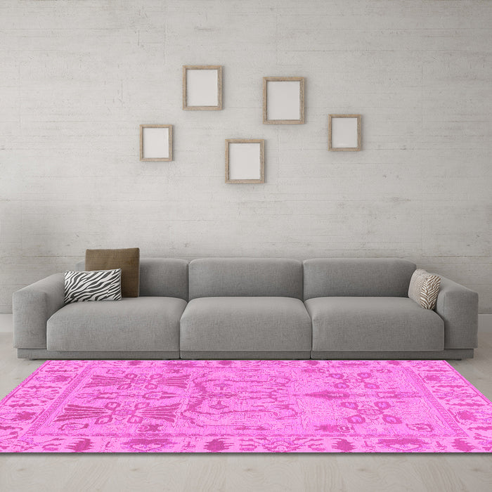 Machine Washable Oriental Pink Traditional Rug in a Living Room, wshabs1736pnk