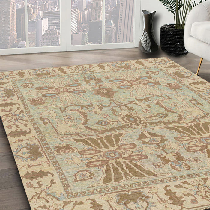 Abstract Brown Oriental Rug in Family Room, abs1736