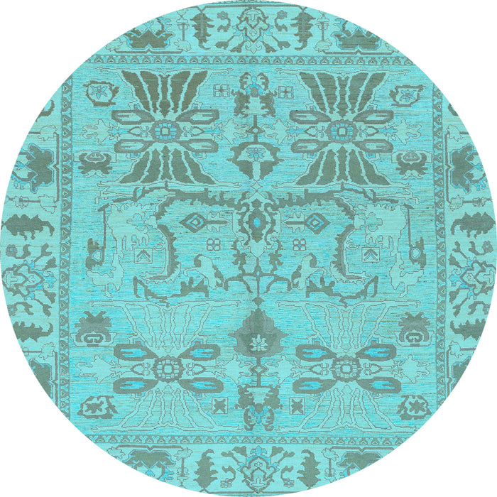 Round Oriental Light Blue Traditional Rug, abs1736lblu