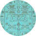 Round Oriental Light Blue Traditional Rug, abs1736lblu